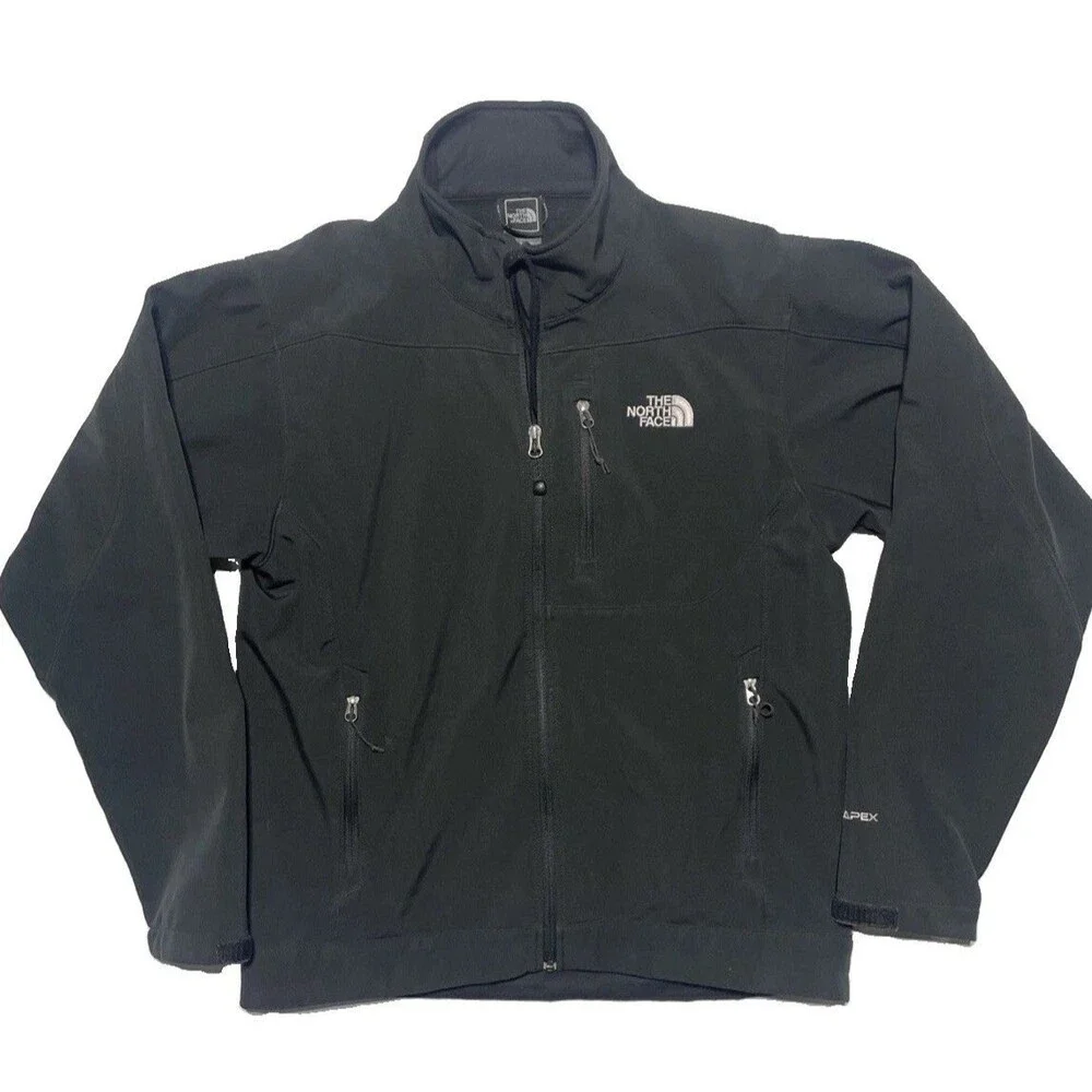 The North Face TNF Apex Jacket Mens Medium Black Softshell Full Zip Fleece Lined